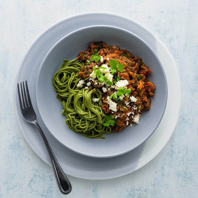 Beef Bolognese with Fresh Spinach Spaghetti