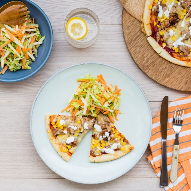 Pulled Pork Pizzas with Honey Yoghurt Dressing