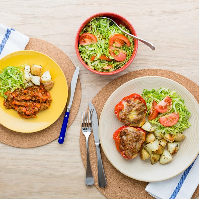 Lamb Stuffed Capsicums with Rosemary Potatoes