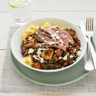 Roast Lamb, Lentil Stew and Mashed Potato