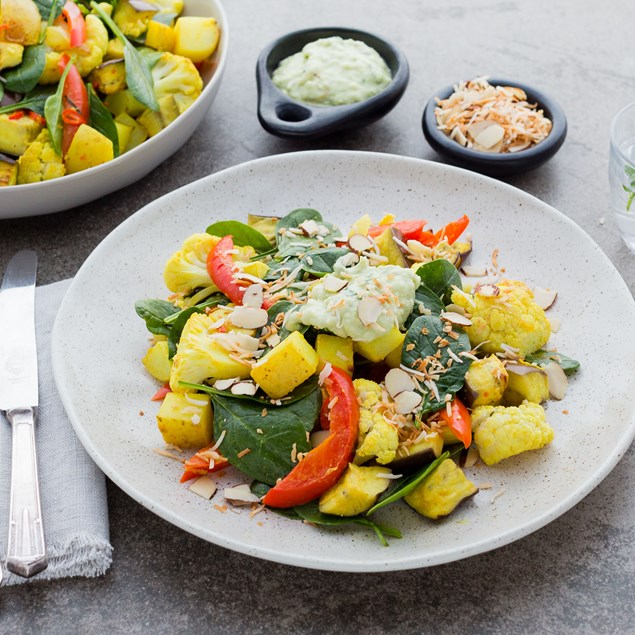 Kaffir Lime Roasted Vegetables with Avocado and Coconut Whip