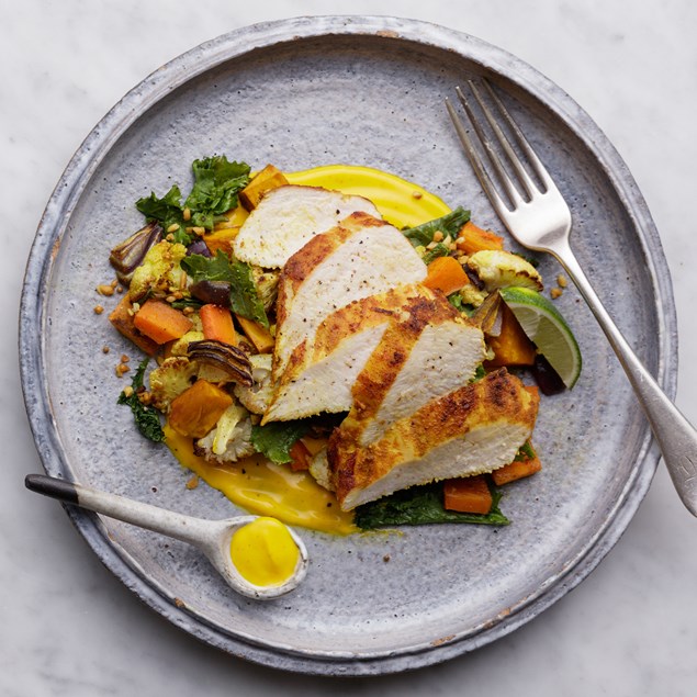 Tandoori Chicken with Pumpkin Sabzi and Saffron Yoghurt