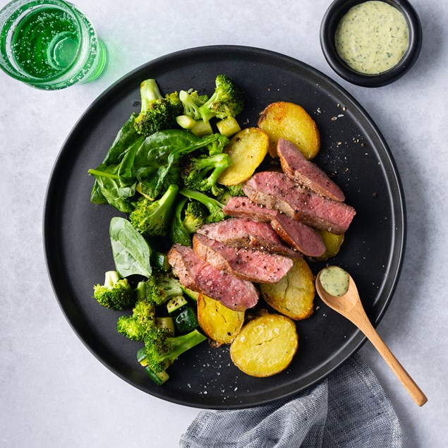 Lamb Rump Steaks with Garlic Potatoes & Mint Aioli