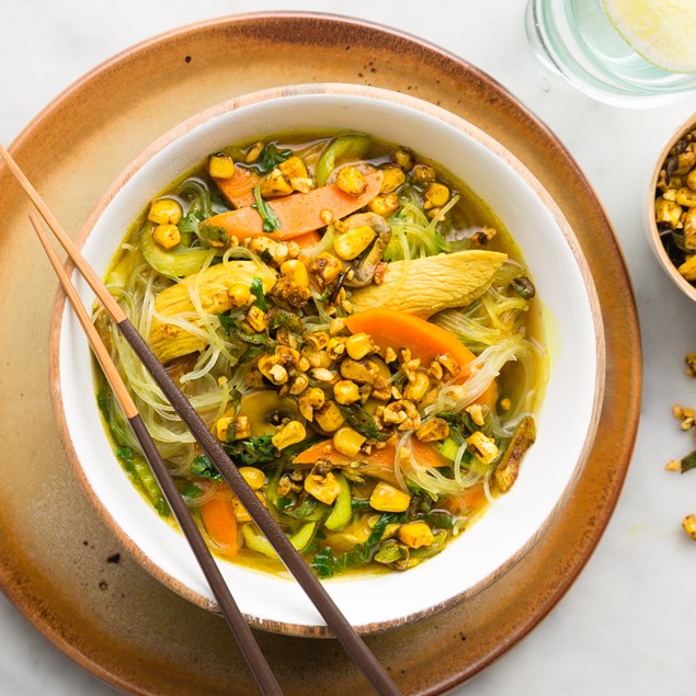 Chinese Chicken Broth with Spiced Corn and Spring Onions