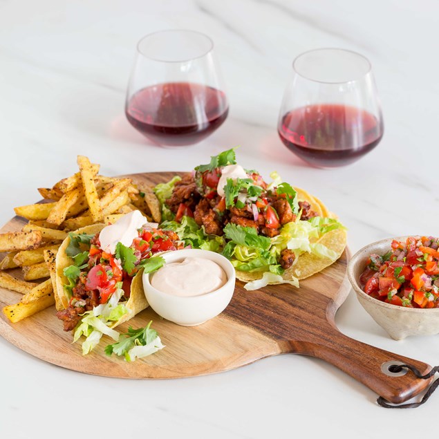 Chorizo Tacos with Smoked Shoestrings and Pico De Gallo Salsa