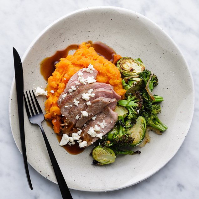 Lamb Steaks and Vegetable Mash with Red Wine Jus