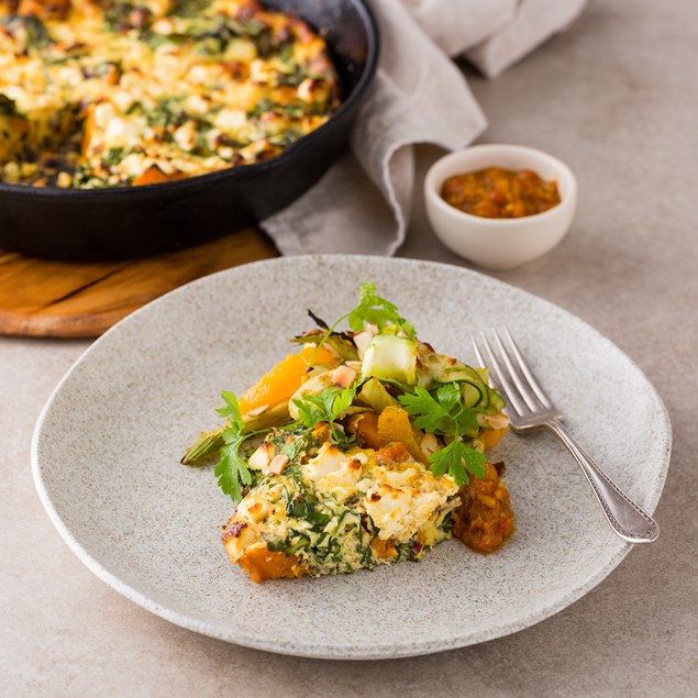 Pumpkin and Feta Frittata with Roast Fennel and Bombay Tomato Chutney