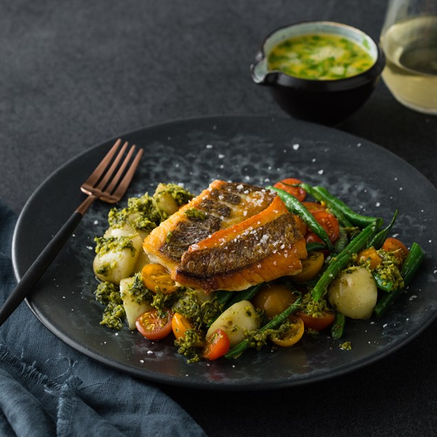 Market Fish with Baby Potatoes, Greens and Beurre Blanc