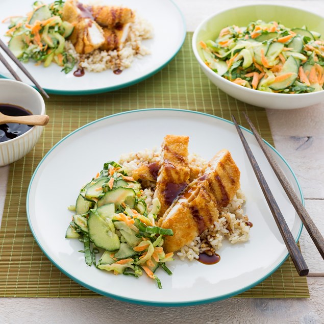 Chicken Katsu with Brown Rice and Asian Slaw
