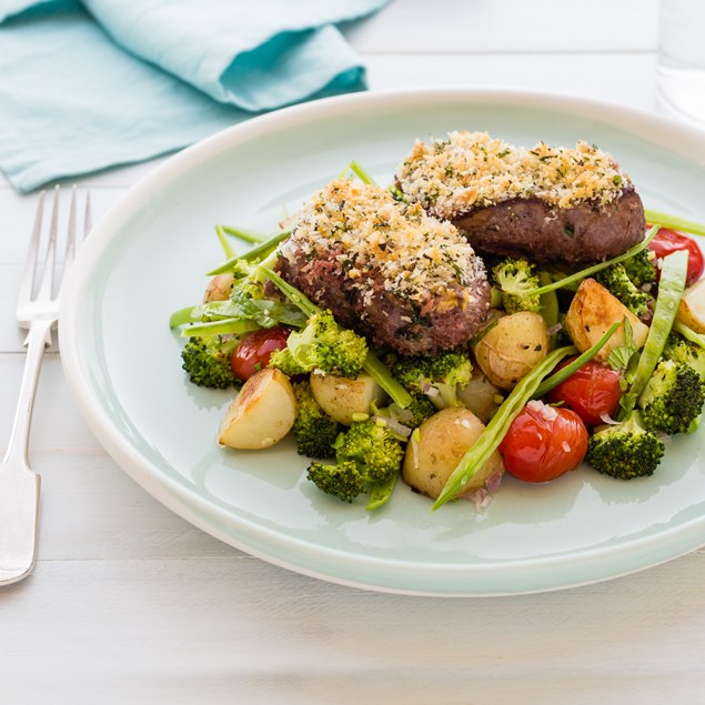 Herb-Crusted Lamb with Roast Potato Salad