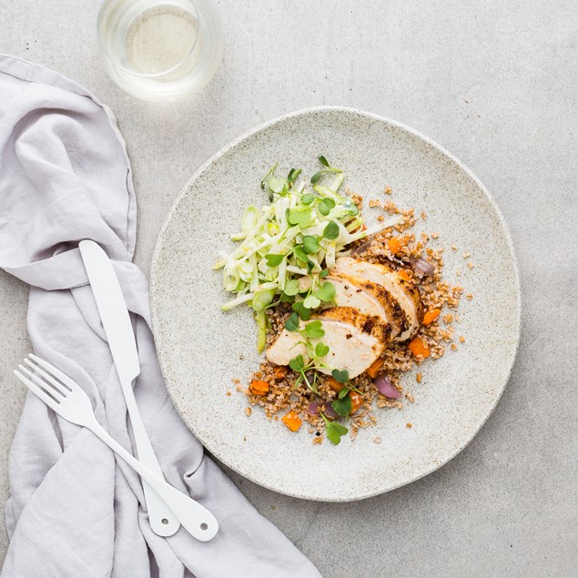 Spanish Rubbed Chicken with Farro and Remoulade