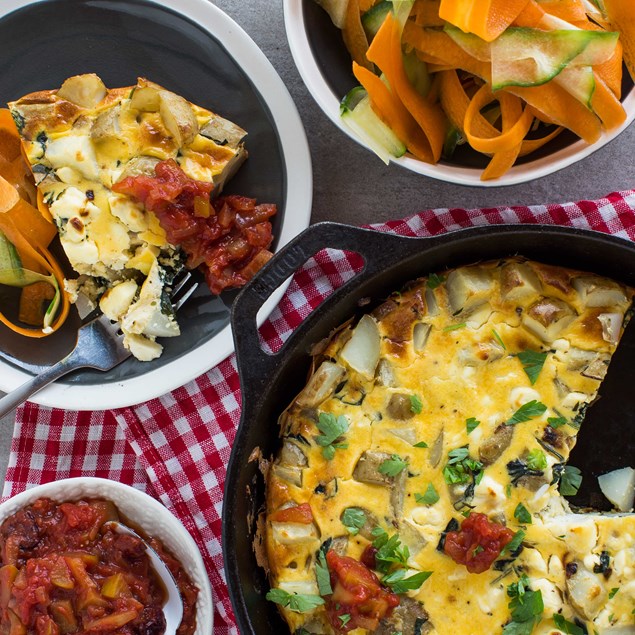 Spinach, Feta and Potato Frittata with Tomato Cranberry Relish
