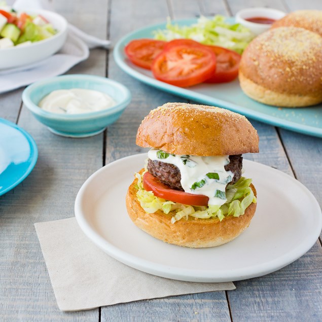 Greek Lamb Burgers with Tzatziki and Salad