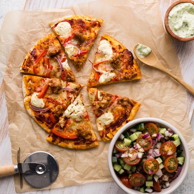 Chorizo Cream Cheese Pizzas with Salsa