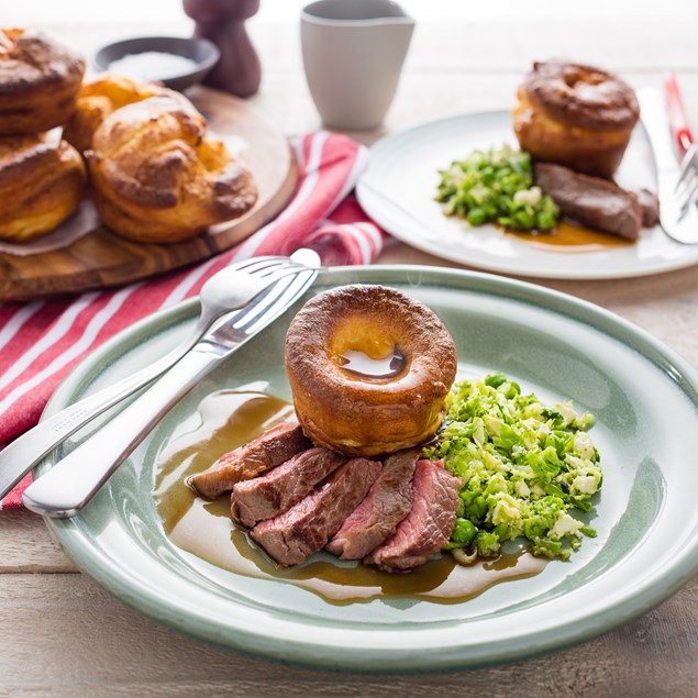 Beef Sirloin Steak with Yorkshire Puddings and Gravy