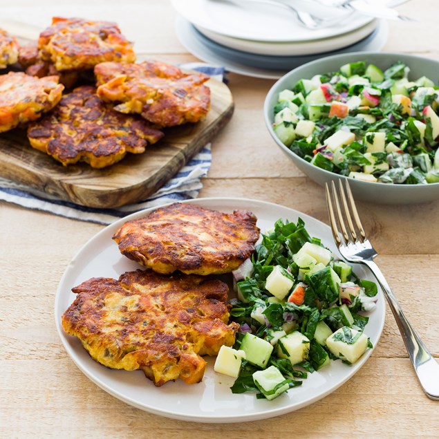 Bacon and Kumara Cakes with Apple Salad