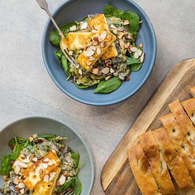 Haloumi with Mushroom Ragu and Focaccia