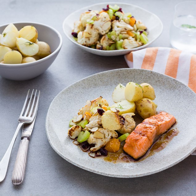 Maple-Glazed Salmon with Roasted Cauliflower Salad