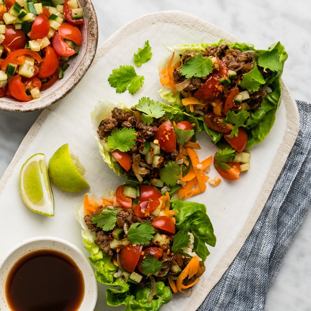 Lemongrass Beef San Choy Bau with Brown Rice & Peanuts