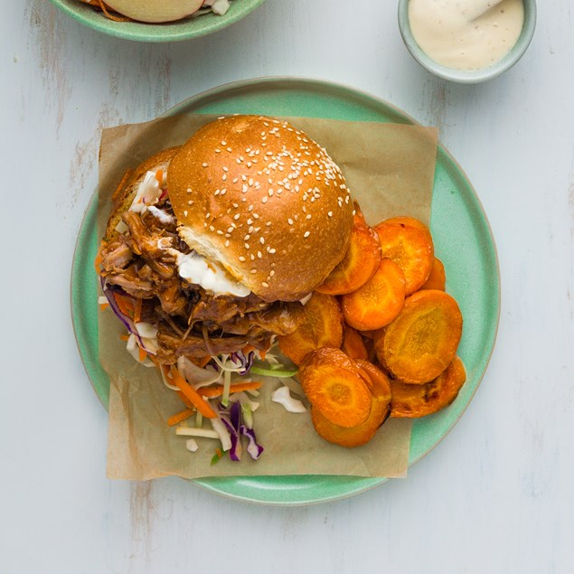 Pulled Pork Burgers with Apple Slaw & Smoky BBQ Sauce