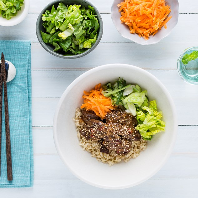 Marinated Japanese Beef Bowls with Teriyaki Dressing
