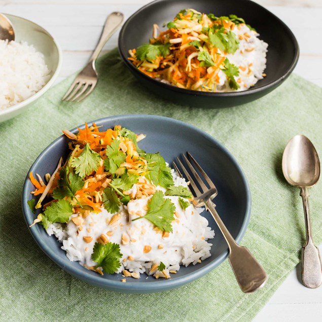 Thai Coconut Poached Fish with Jasmine Rice and Salad
