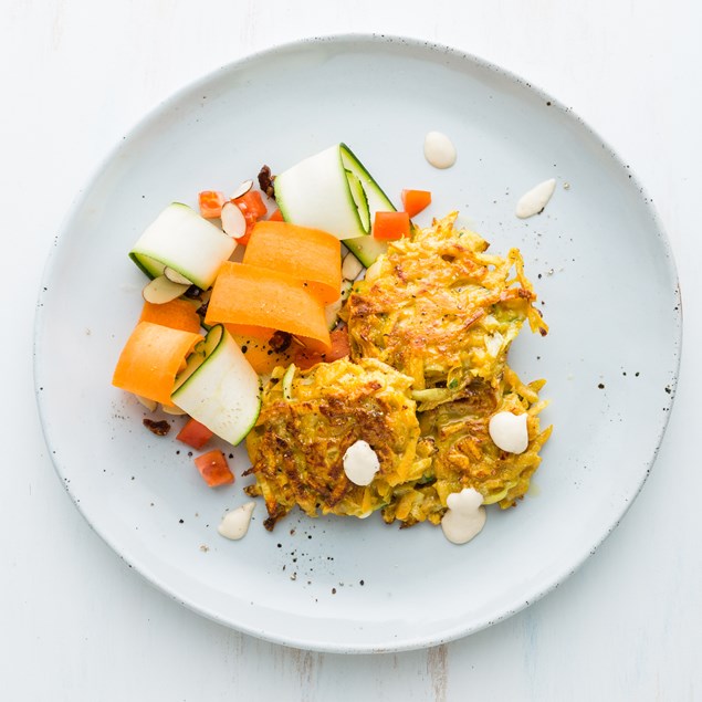 Kumara Rösti with Date Salad and Creamy Hummus