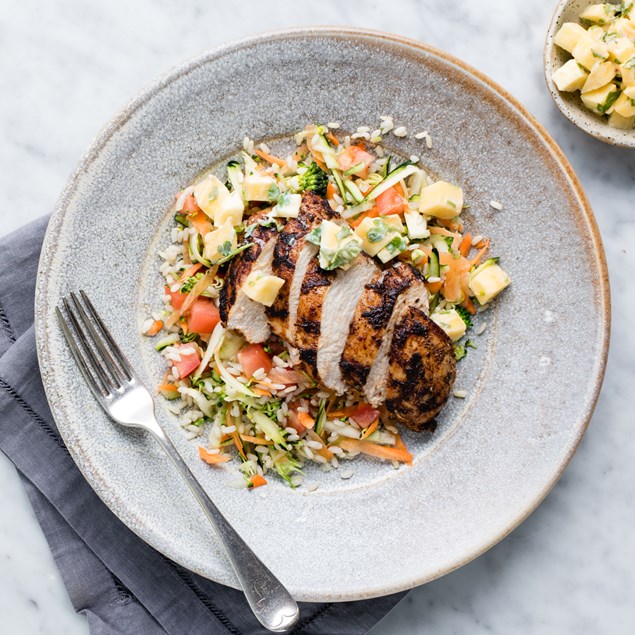 Jerk Chicken With Mango Salsa And Rice Salad