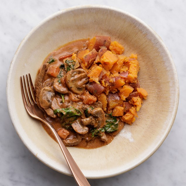 Beef Stroganoff with Kumara Crush