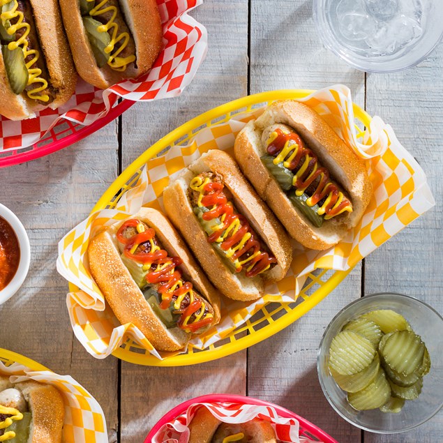 Mini Hot Dogs with Ranch Slaw and Nadia’s Tomato Sauce