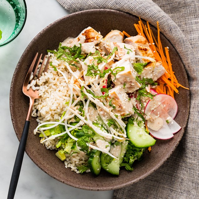 Bang Bang Chicken with Peanut Sauce & Brown Rice