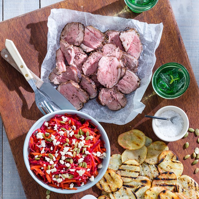 Lamb Rump with Crispy Potatoes and Beetroot & Apple Slaw