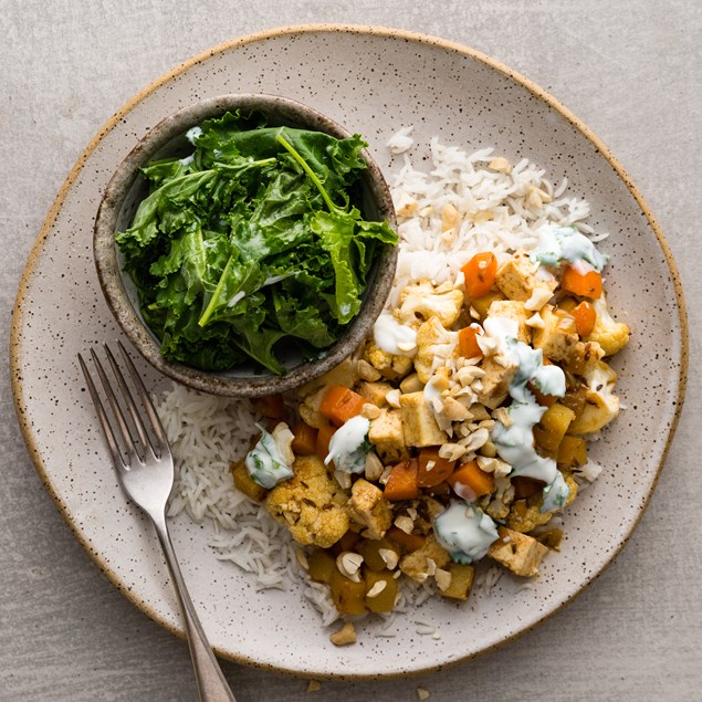 Paneer Aloo Gobi with Basmati Rice and Cashews