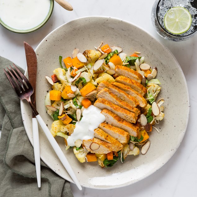 Tandoori Spiced Chicken with Coconut Roasted Cauliflower & Pumpkin