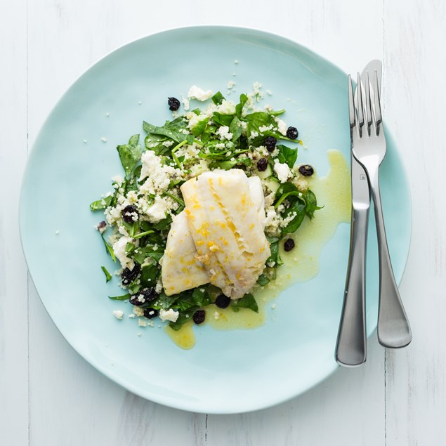 Orange Glazed Fish with Moroccan Couscous