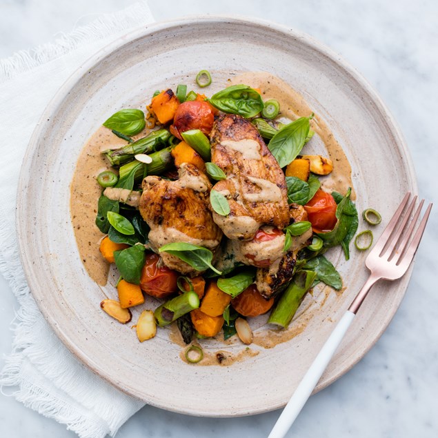 Tomato & Basil Chicken with Pumpkin and Asparagus