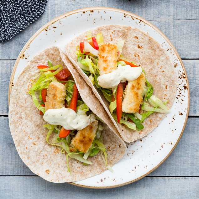 Fish Tacos with Salad and Lemon Aioli