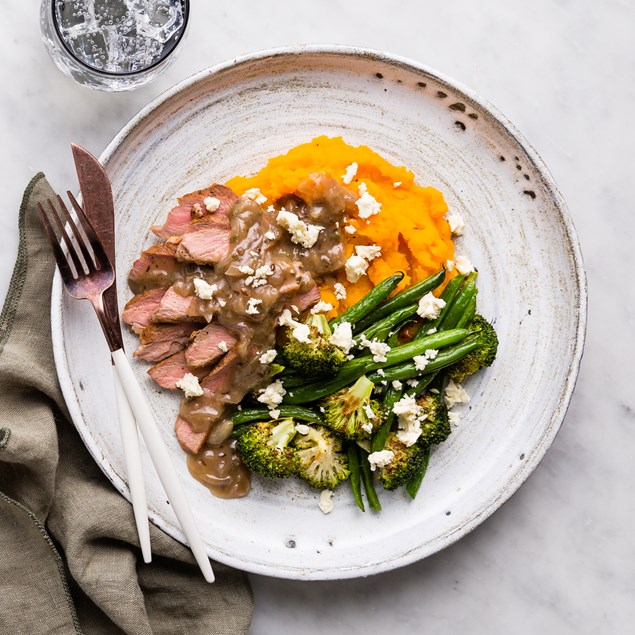 Roast Pork & Pumpkin with Beans & Feta