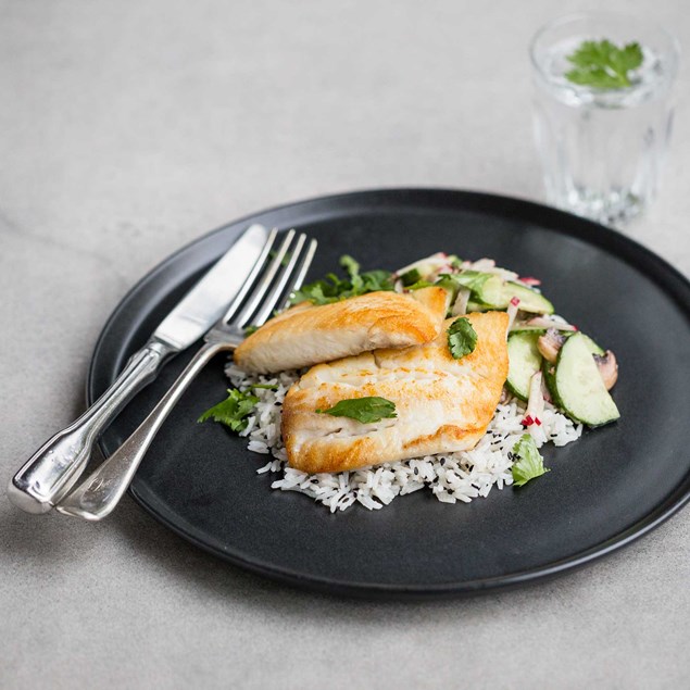 Pan-Fried Fish with Miso Dressed Salad and Black Sesame Rice
