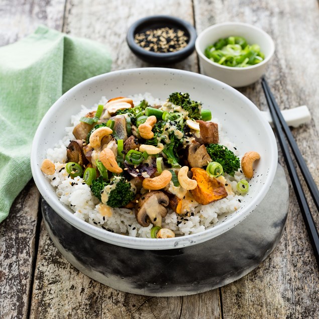 Stir-Fried Miso Veggies with Rice and Cashew Nuts