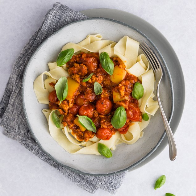 Chorizo Pappardelle with Feta