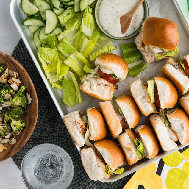 Fish Sliders with Picklenaise & Charred Broccoli