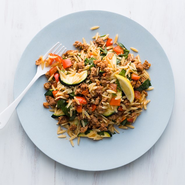 Chorizo, Vegetable and Orzo Pasta Salad