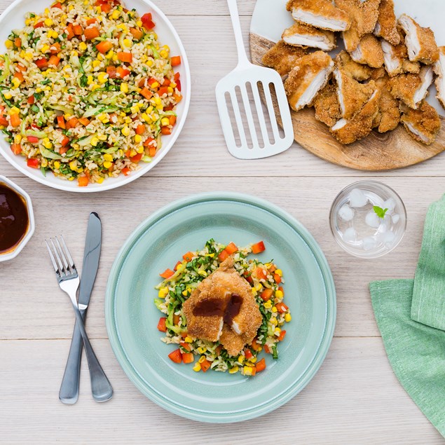 Crumbed Chicken with Asian Brown Rice