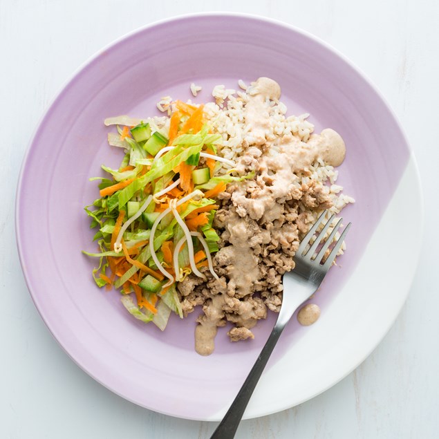 Chicken Satay with Sesame Salad and Rice