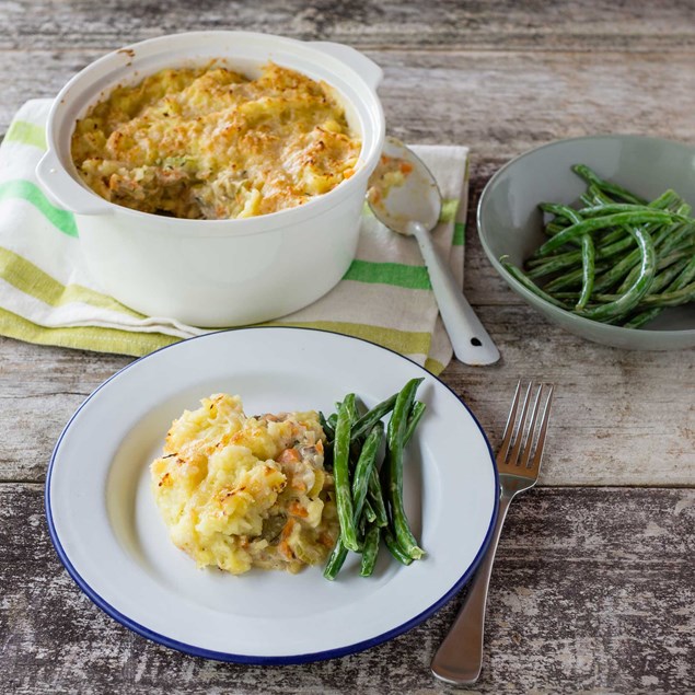 Chicken and Cheesy Potato Topped Pies with Green Beans