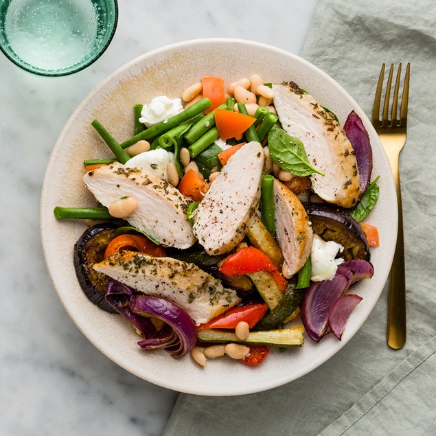 Garlic & Rosemary Chicken with Caponata & Mozzarella