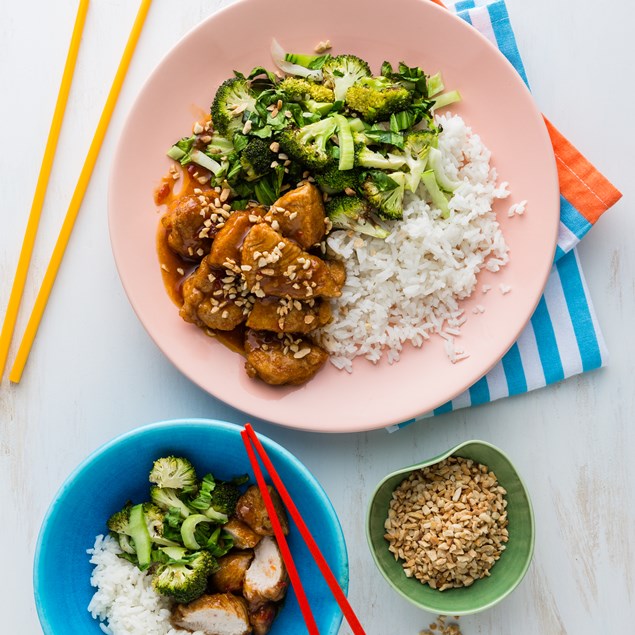 Sticky Chinese Chicken with Rice & Greens