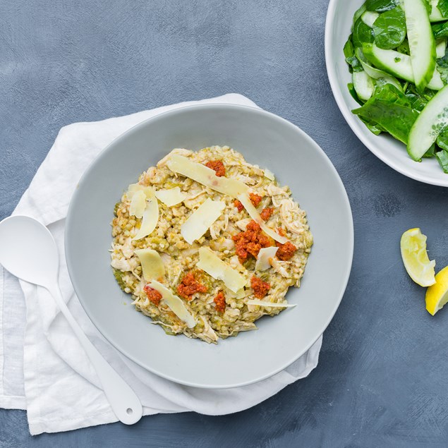 Buckweat Chicken Risotto with Sundried Tomato Pesto