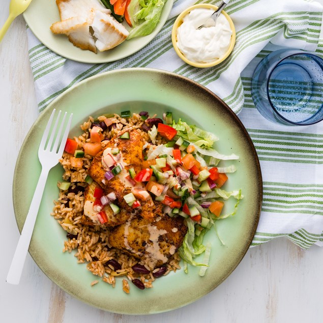 Cajun Fish with Spiced Rice & Beans